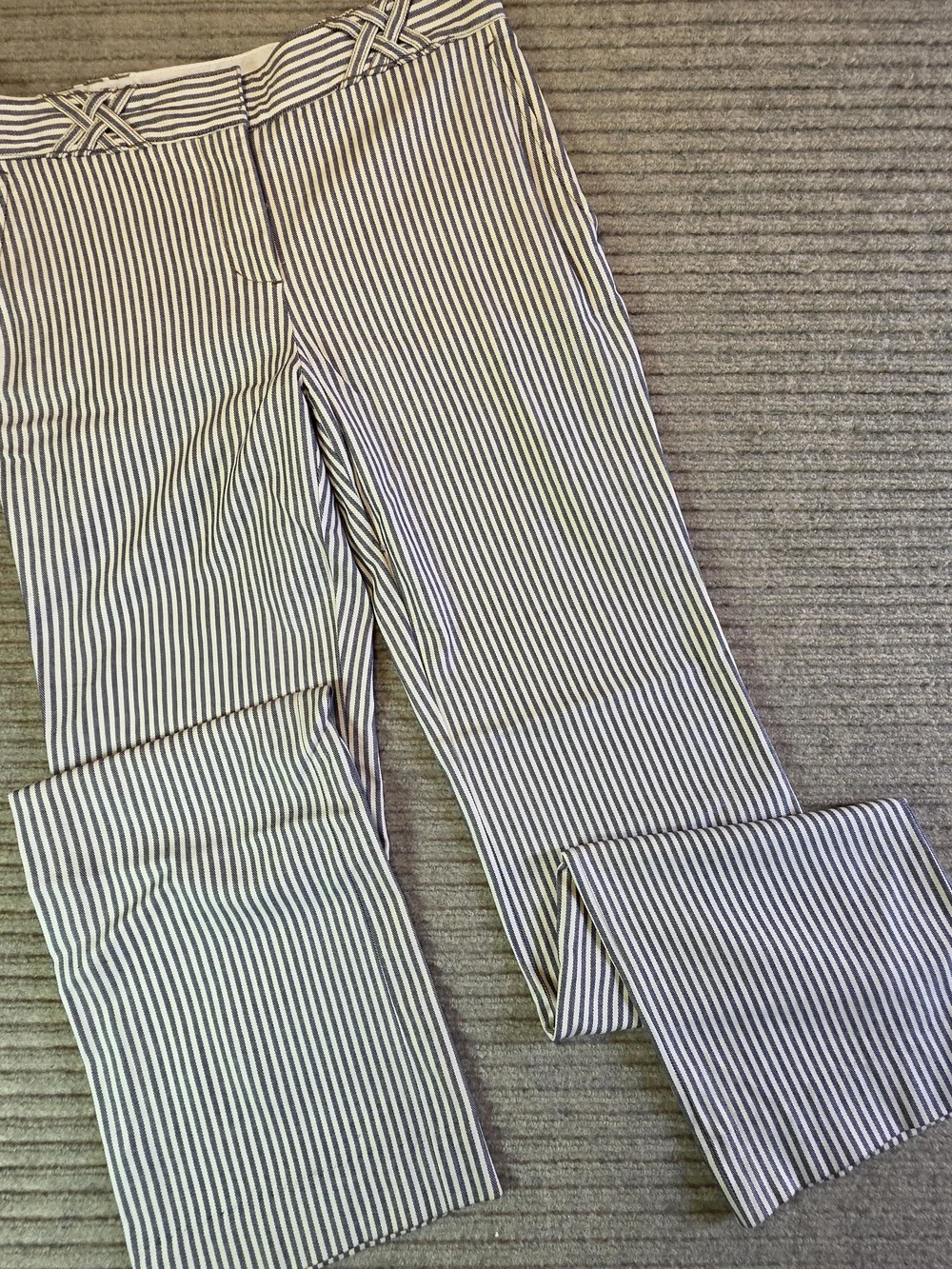 Tory Burch Striped Canvas Trousers Pants Sz 4 Coastal Railroad